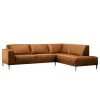 Ars manufacti Ecksofa Chaides - Antiklederlook - Mischgewebe Bulan: Cognac - Ottomane davorstehend rechts