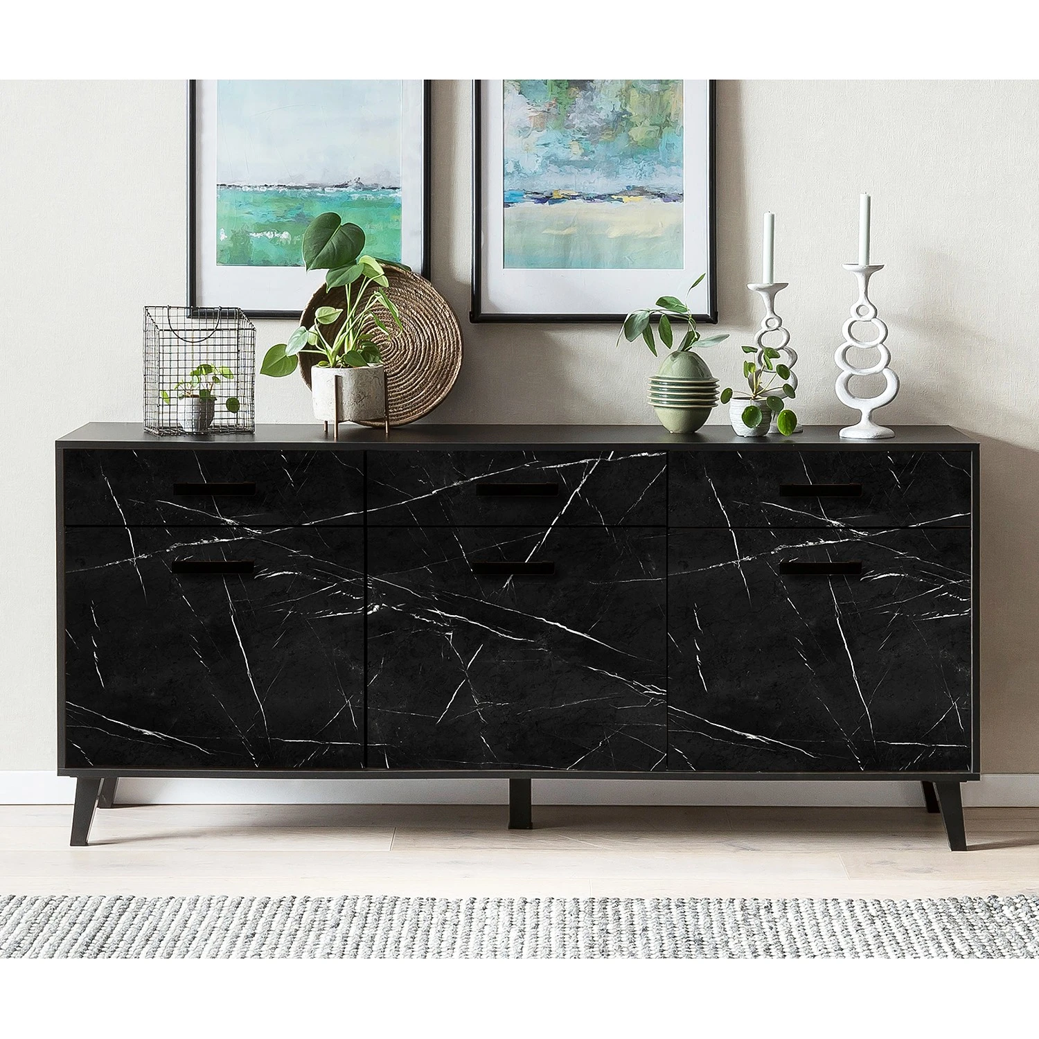 Jack & Alice Sideboard Fintel I - Marmor Schwarz Dekor / Schwarz 3 Jack & Alice Sideboard Fintel I - Marmor Schwarz Dekor / Schwarz – Bild 3