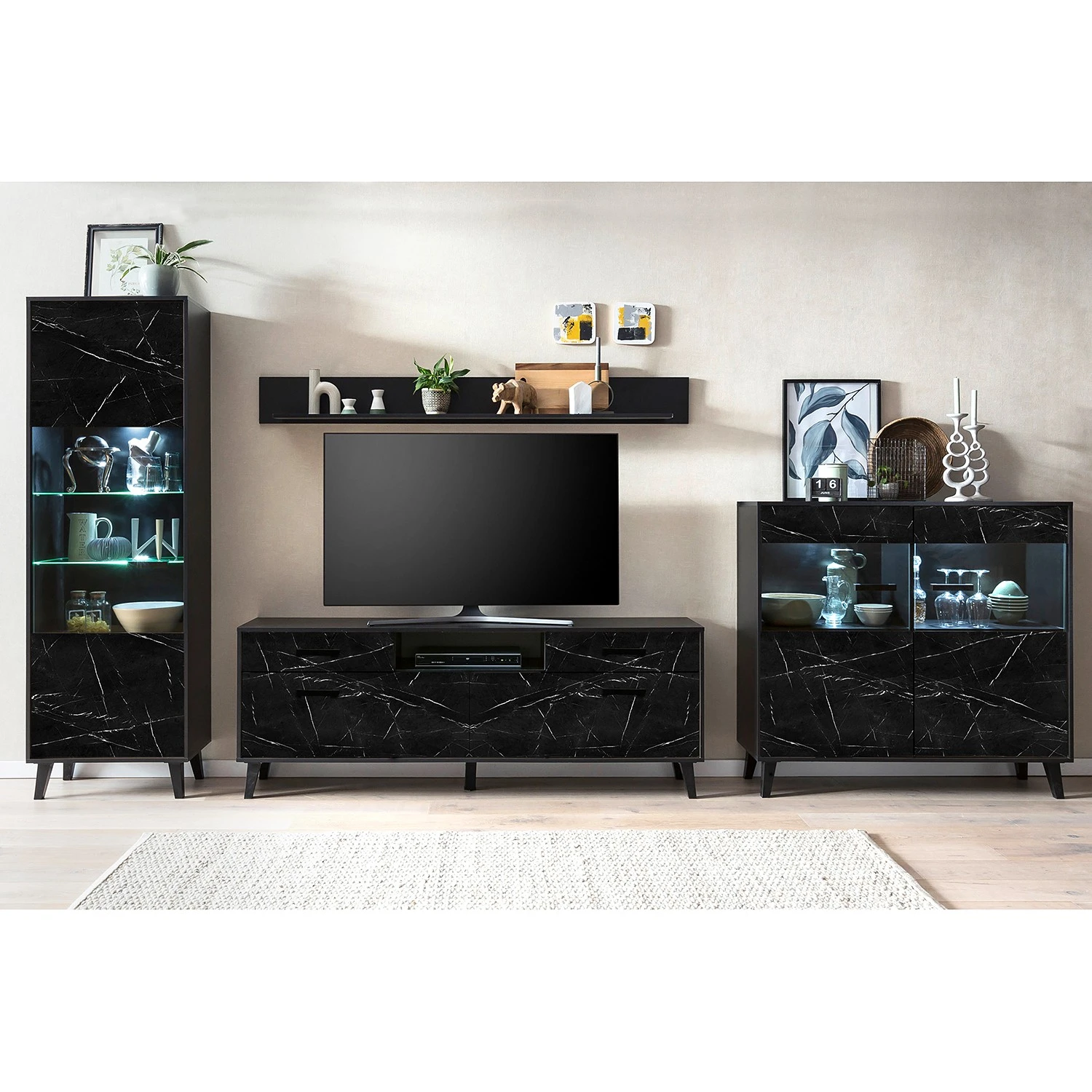 Jack & Alice Kommode Fintel II - Marmor Schwarz Dekor / Schwarz 2 Jack & Alice Kommode Fintel II - Marmor Schwarz Dekor / Schwarz – Bild 2