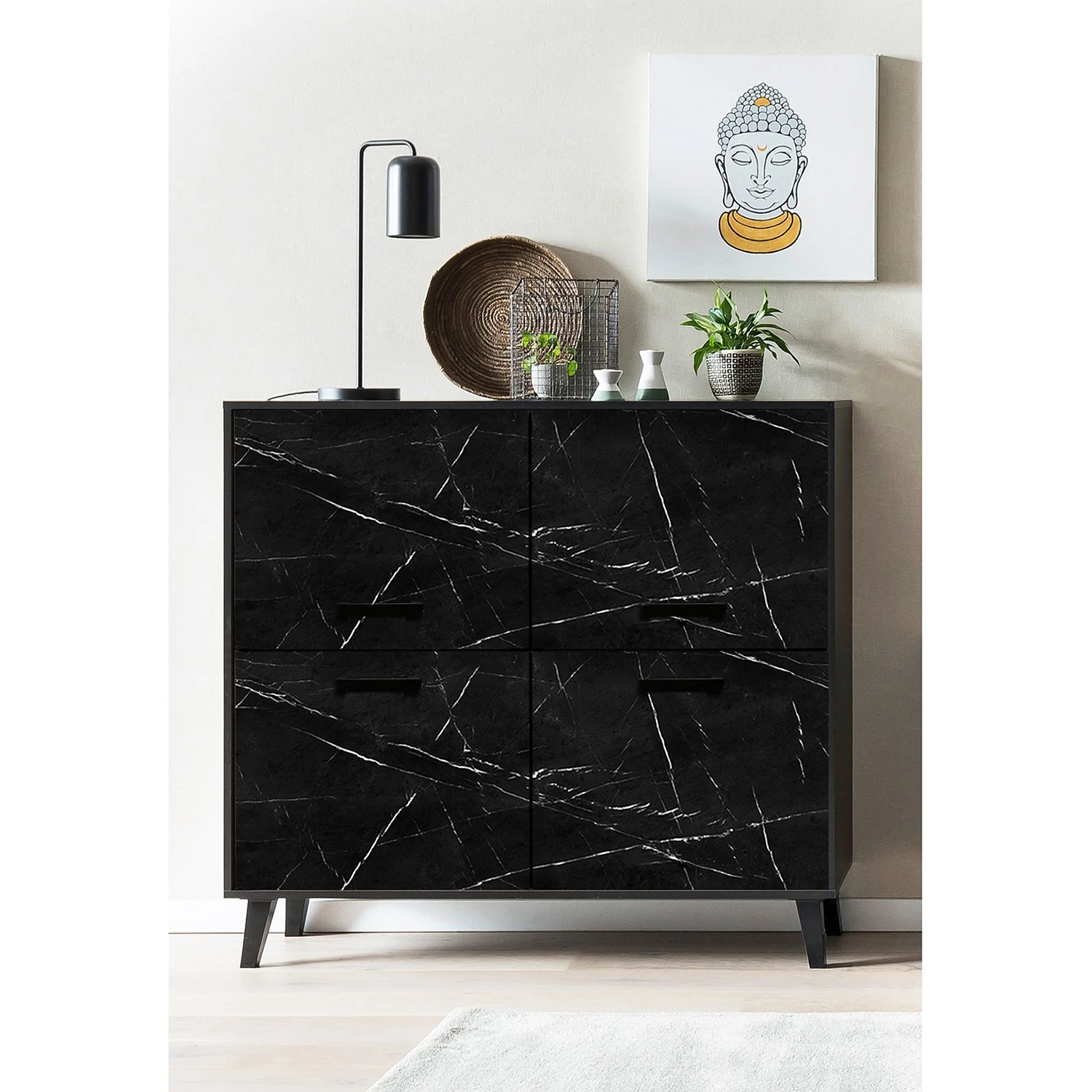 Jack & Alice Kommode Fintel I - Marmor Schwarz Dekor / Schwarz 2 Jack & Alice Kommode Fintel I - Marmor Schwarz Dekor / Schwarz – Bild 2