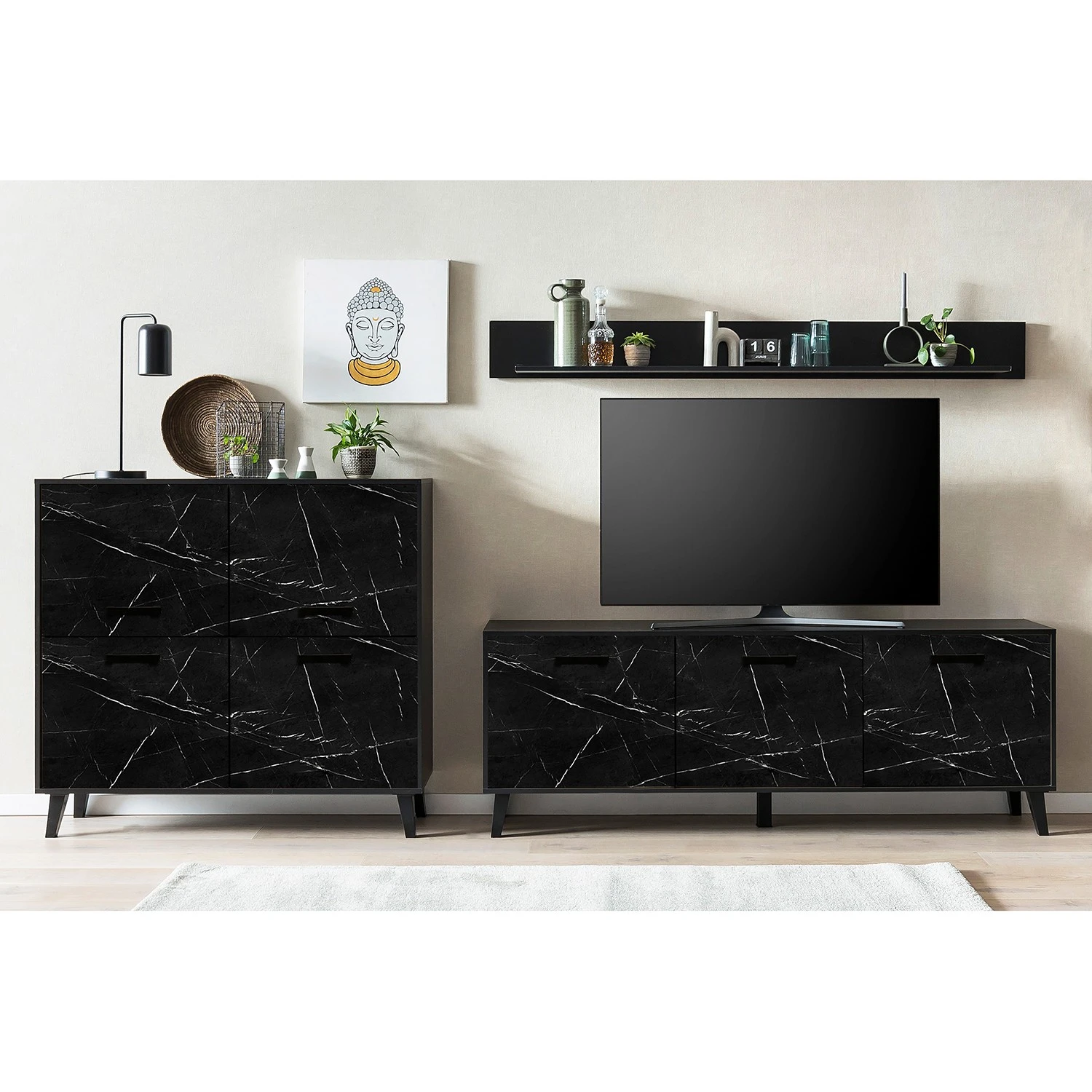 Jack & Alice Kommode Fintel I - Marmor Schwarz Dekor / Schwarz 3 Jack & Alice Kommode Fintel I - Marmor Schwarz Dekor / Schwarz – Bild 3