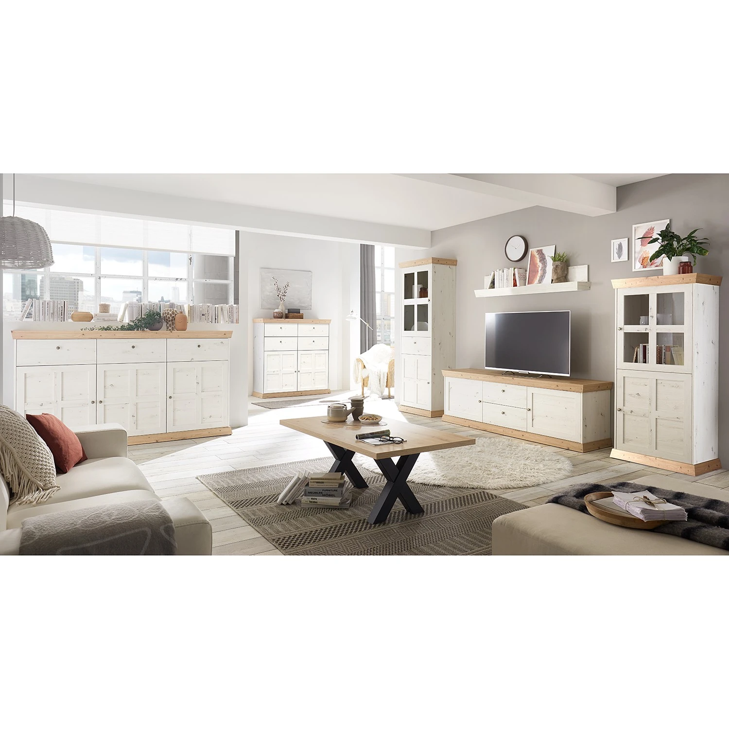 Ridgevalley Highboard Maiossa I - Pinie Weiß Dekor / Eiche Navarra Dekor 2 Ridgevalley Highboard Maiossa I - Pinie Weiß Dekor / Eiche Navarra Dekor – Bild 2