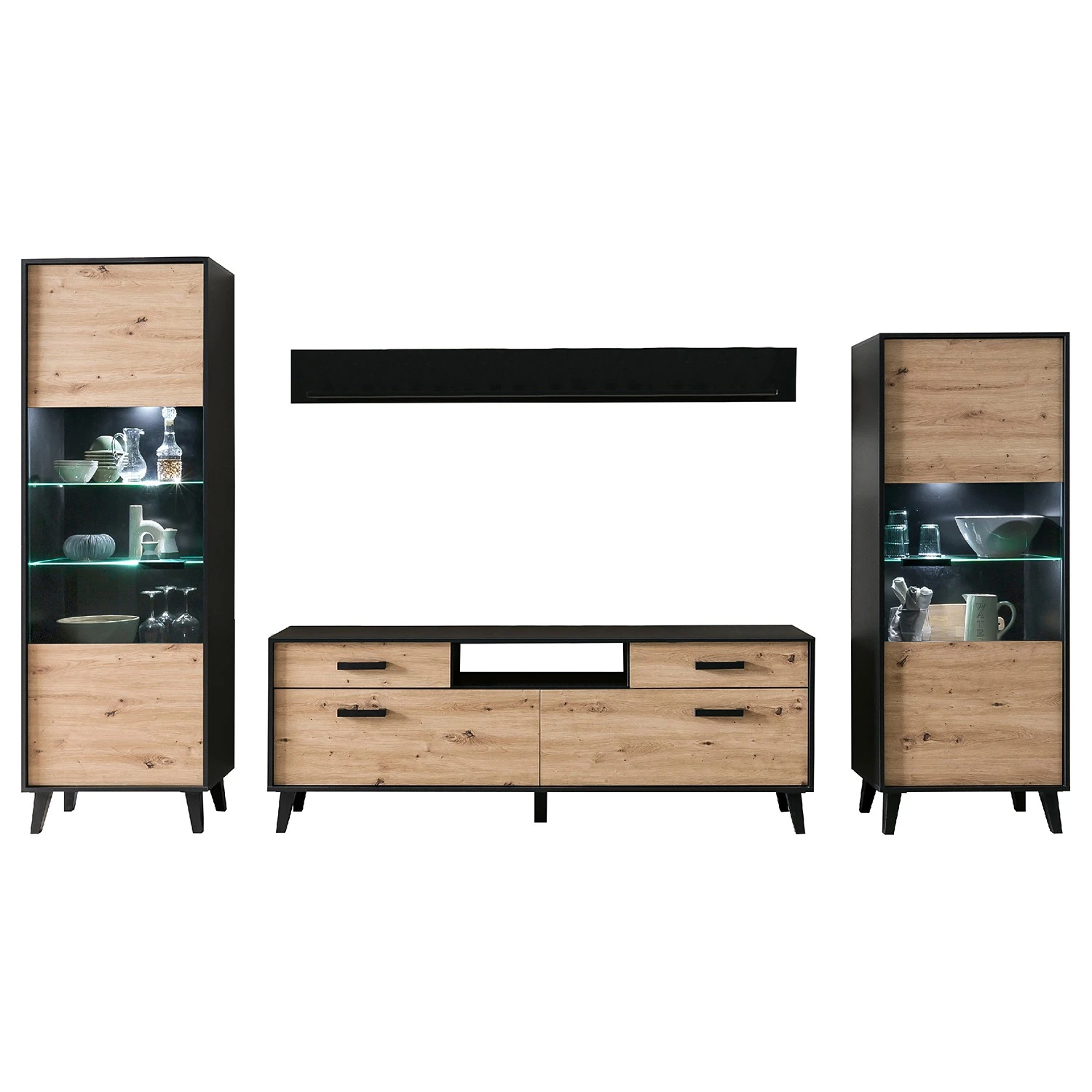 Norrwood Wohnwand Argenteuil I (4-teilig) - Eiche Artisan Dekor / Schwarz 3 Norrwood Wohnwand Argenteuil I (4-teilig) - Eiche Artisan Dekor / Schwarz – Bild 3