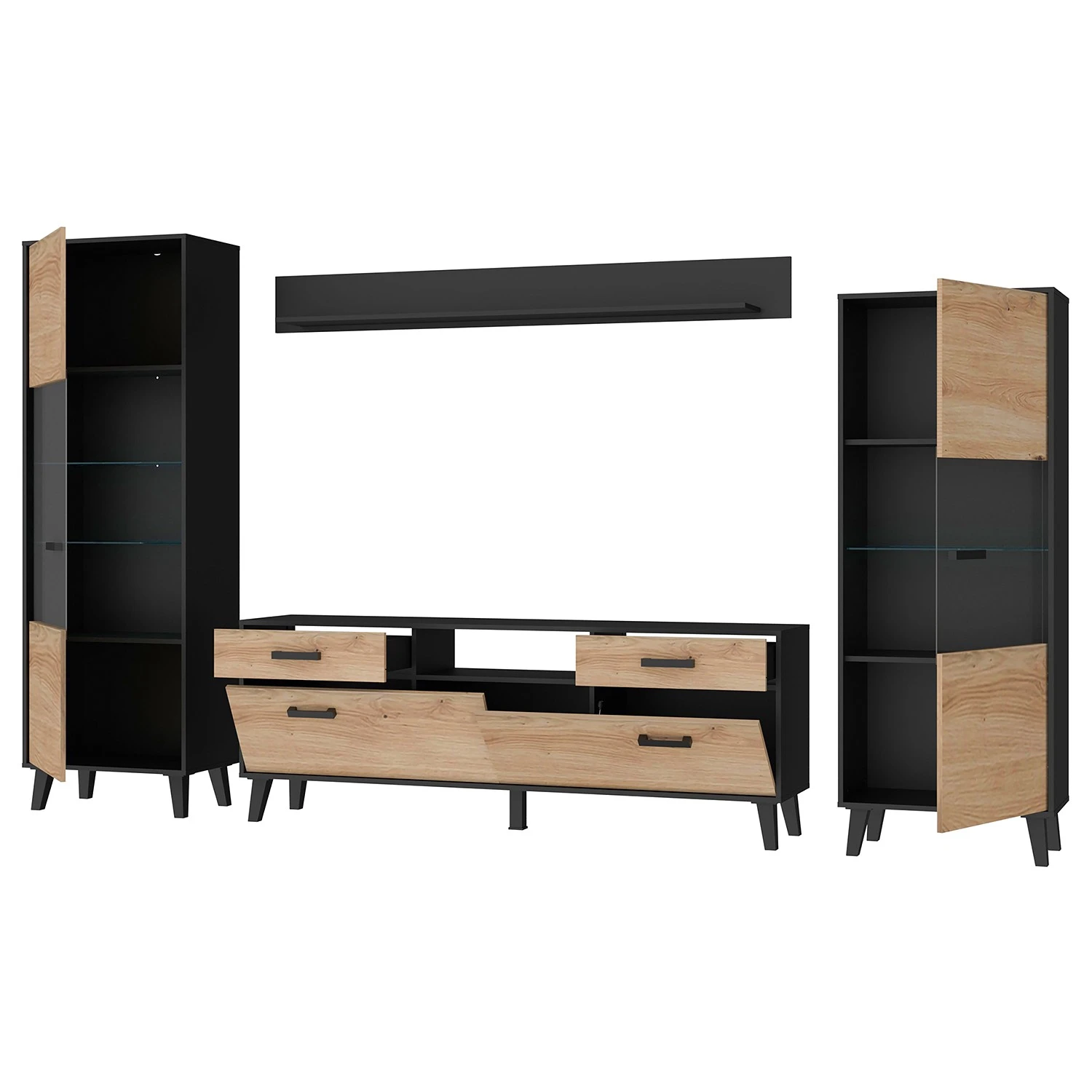 Norrwood Wohnwand Argenteuil I (4-teilig) - Eiche Artisan Dekor / Schwarz 4 Norrwood Wohnwand Argenteuil I (4-teilig) - Eiche Artisan Dekor / Schwarz – Bild 4