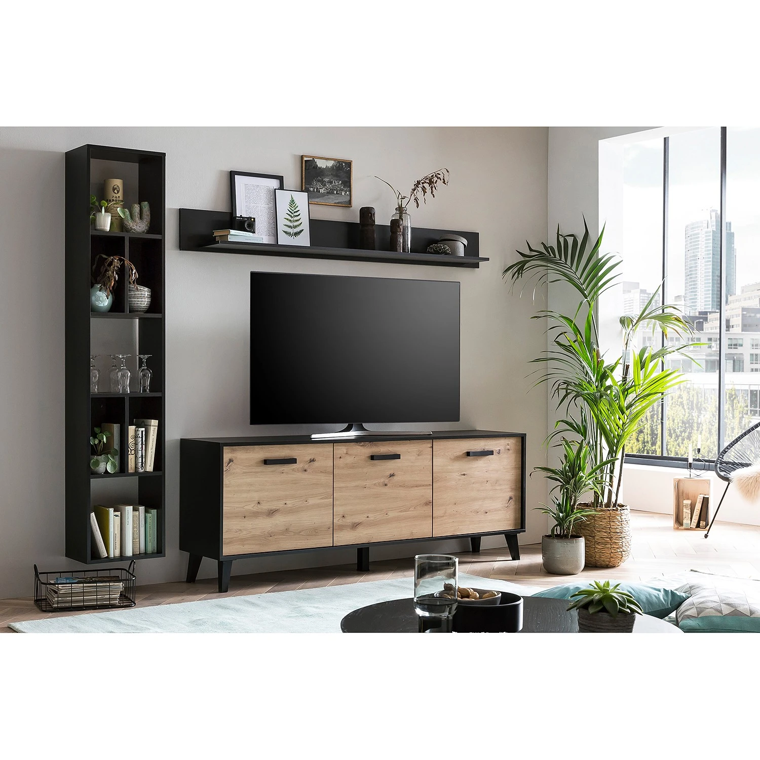 Norrwood Wohnwand Argenteuil II (3-teilig) - Eiche Artisan Dekor / Schwarz 2 Norrwood Wohnwand Argenteuil II (3-teilig) - Eiche Artisan Dekor / Schwarz – Bild 2