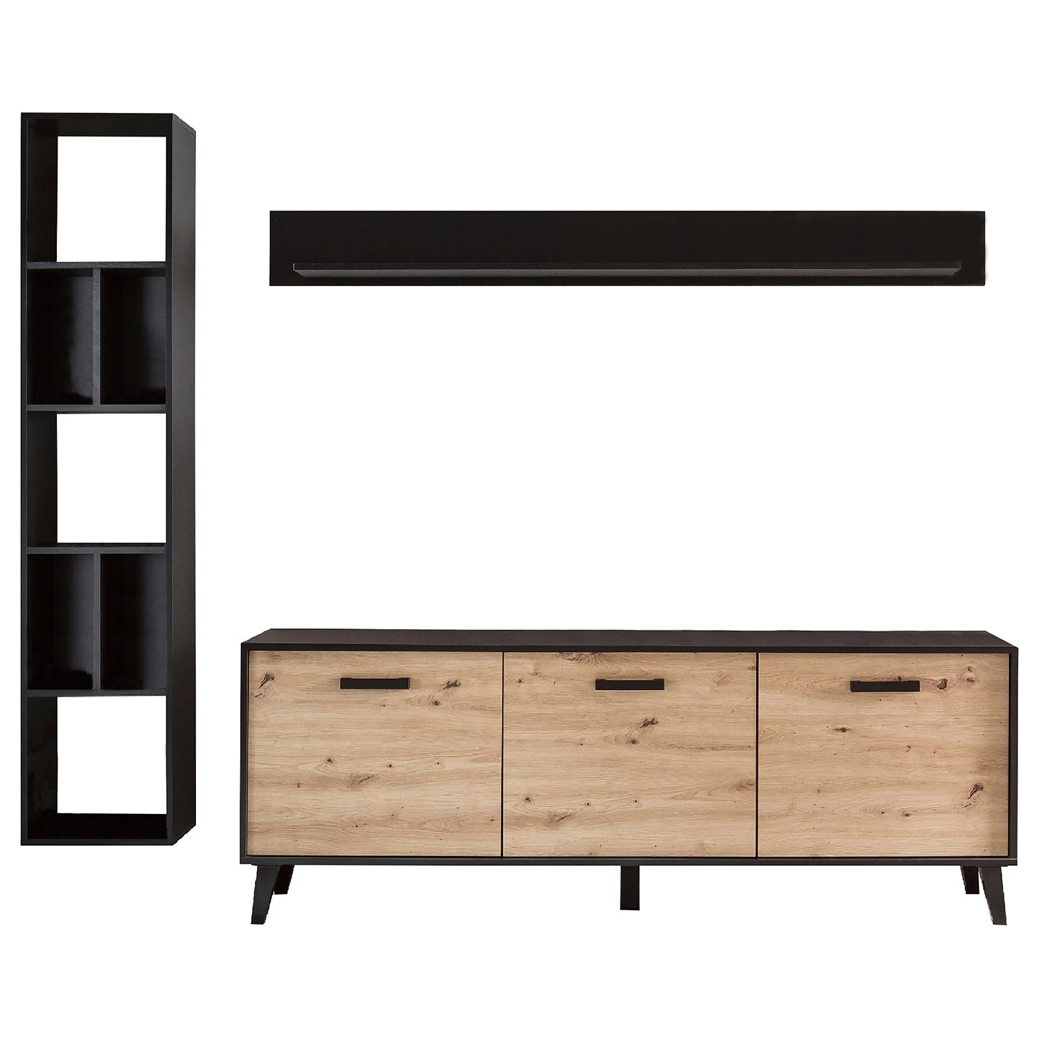Norrwood Wohnwand Argenteuil II (3-teilig) - Eiche Artisan Dekor / Schwarz 3 Norrwood Wohnwand Argenteuil II (3-teilig) - Eiche Artisan Dekor / Schwarz – Bild 3