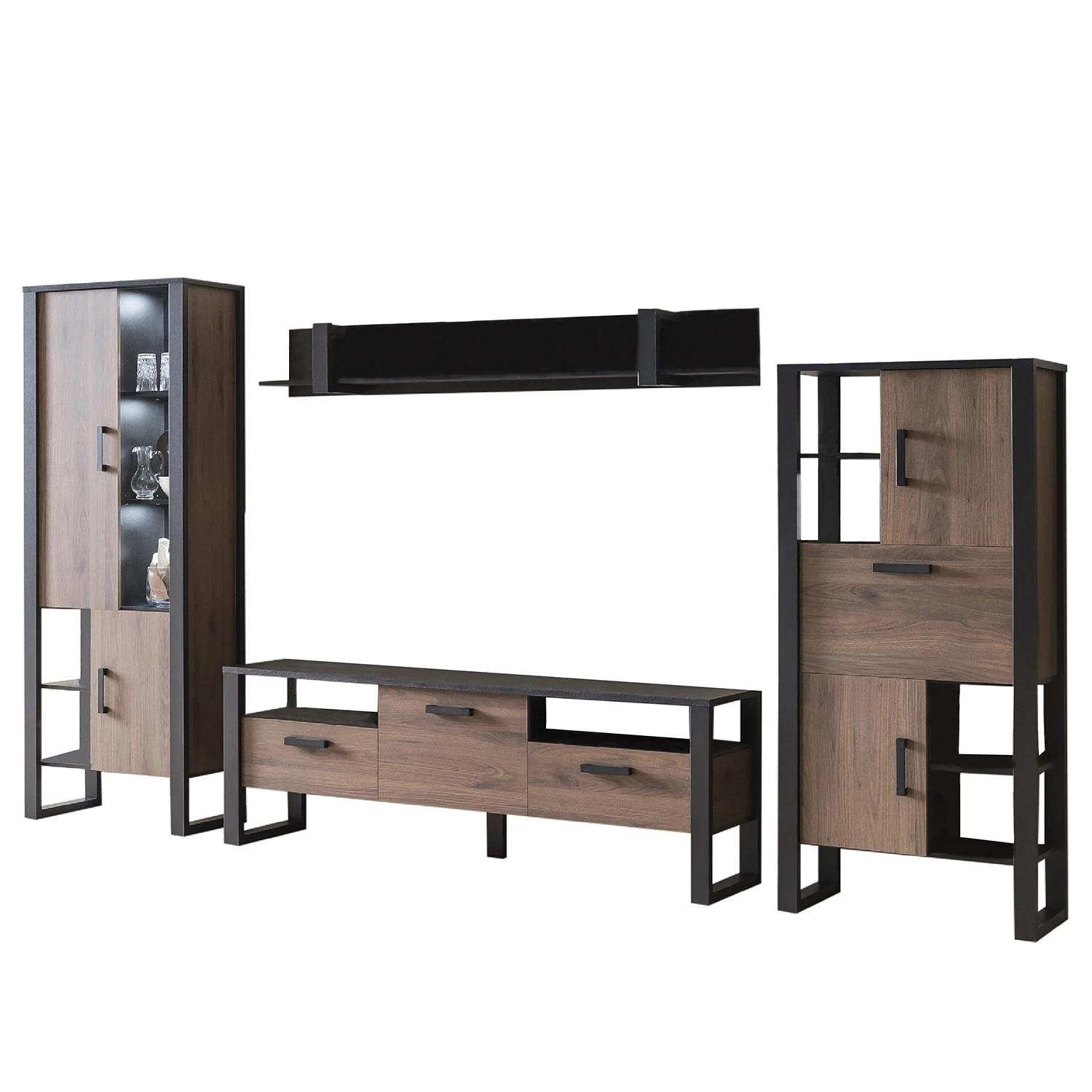 Red Living Wohnwand Norddal I (4-teilig) - Nussbaum Dekor / Schwarz 3 Red Living Wohnwand Norddal I (4-teilig) - Nussbaum Dekor / Schwarz – Bild 3