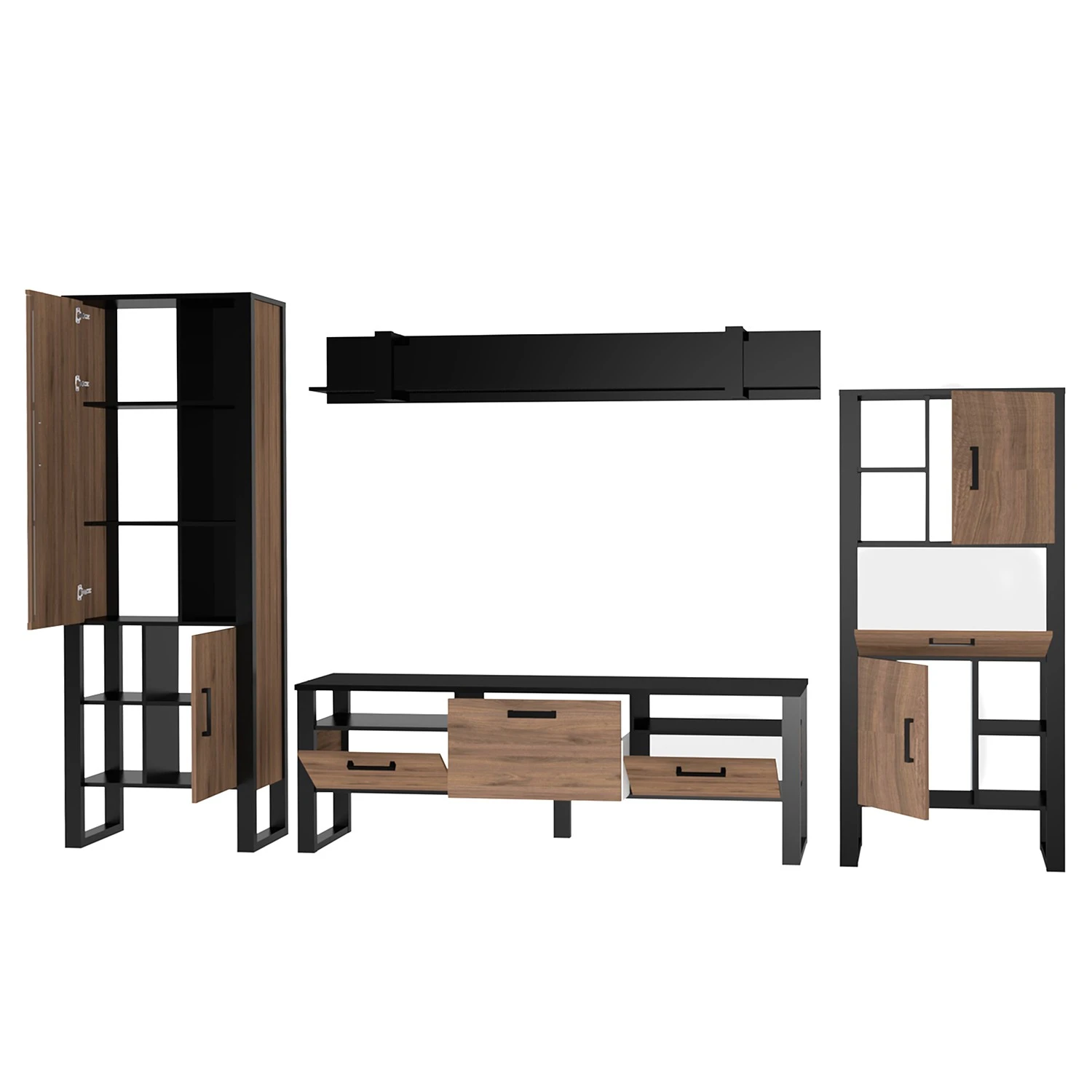 Red Living Wohnwand Norddal I (4-teilig) - Nussbaum Dekor / Schwarz 4 Red Living Wohnwand Norddal I (4-teilig) - Nussbaum Dekor / Schwarz – Bild 4