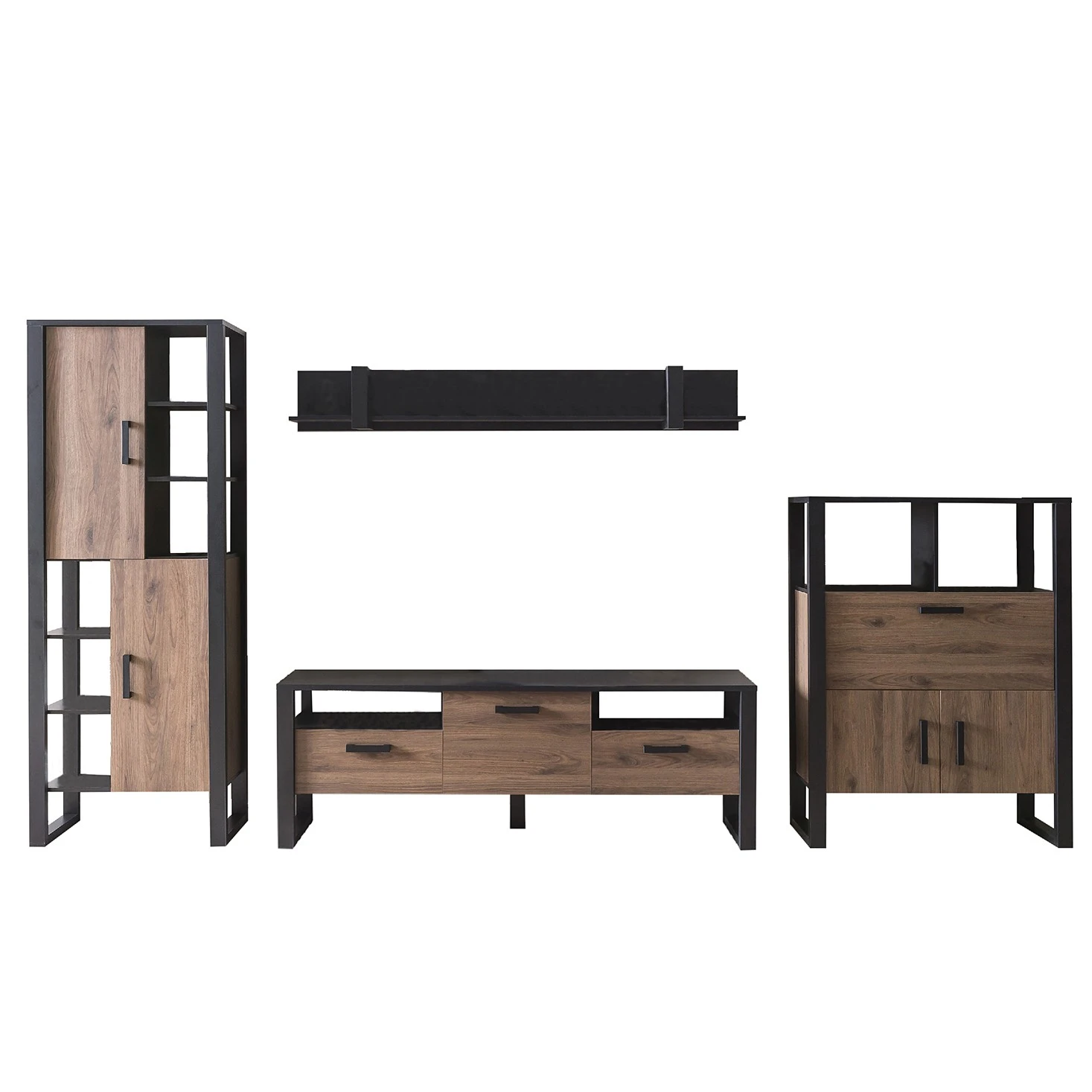 Red Living Wohnwand Norddal II (4-teilig) - Nussbaum Dekor / Schwarz 3 Red Living Wohnwand Norddal II (4-teilig) - Nussbaum Dekor / Schwarz – Bild 3