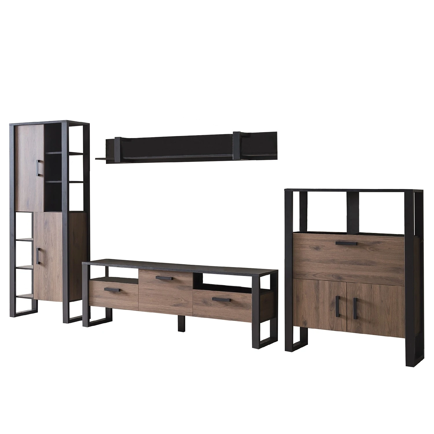 Red Living Wohnwand Norddal II (4-teilig) - Nussbaum Dekor / Schwarz 5 Red Living Wohnwand Norddal II (4-teilig) - Nussbaum Dekor / Schwarz – Bild 5