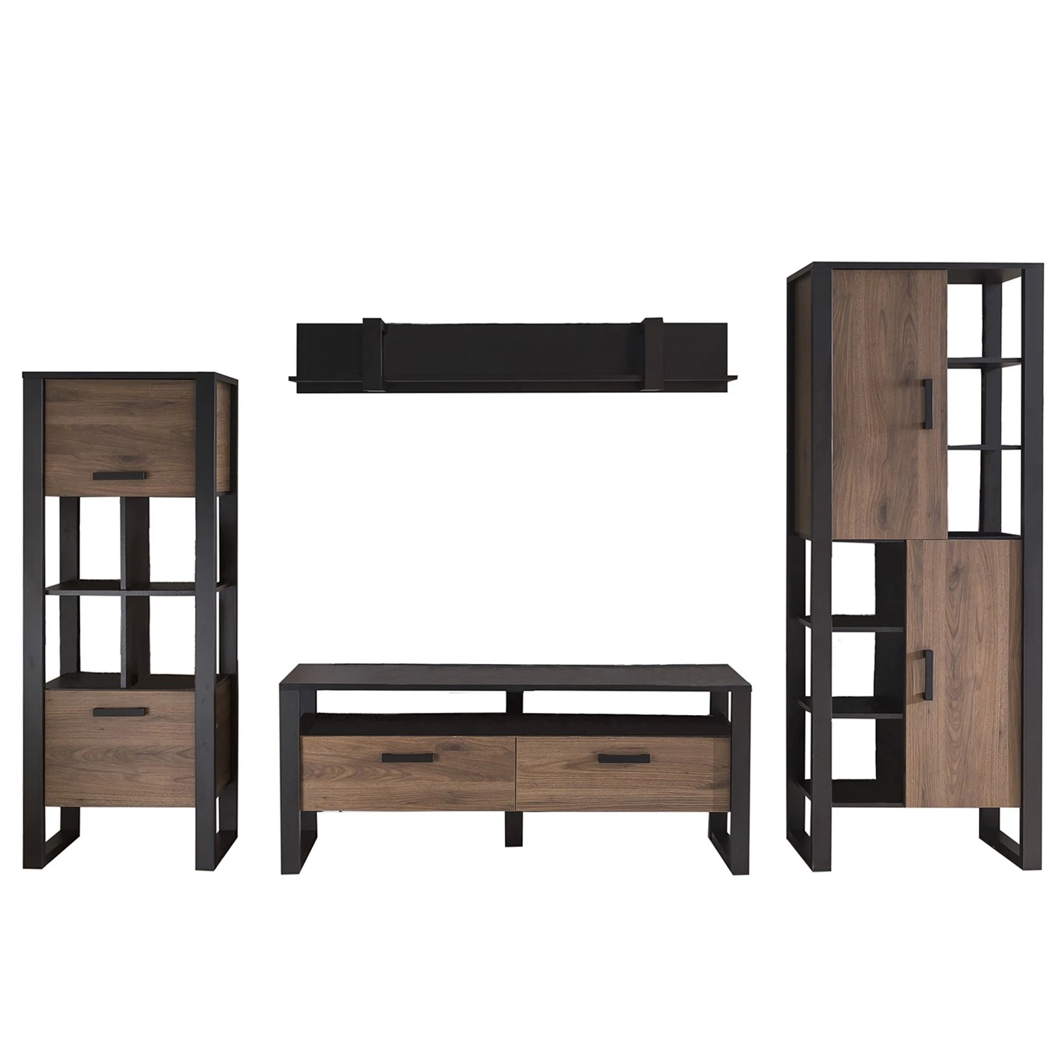 Red Living Wohnwand Norddal III (4-teilig) - Nussbaum Dekor / Schwarz 3 Red Living Wohnwand Norddal III (4-teilig) - Nussbaum Dekor / Schwarz – Bild 3