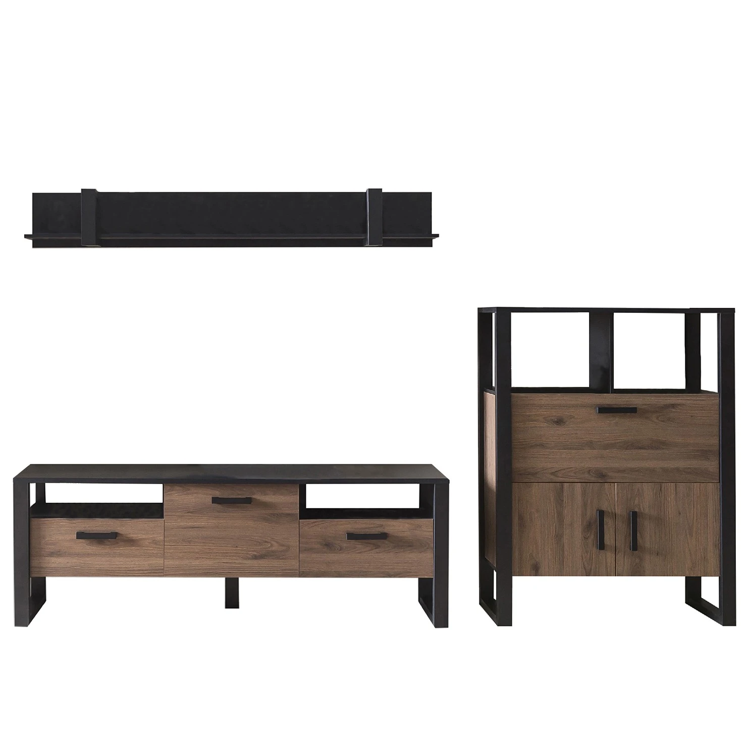 Red Living Wohnwand Norddal IV (3-teilig) - Nussbaum Dekor / Schwarz 3 Red Living Wohnwand Norddal IV (3-teilig) - Nussbaum Dekor / Schwarz – Bild 3