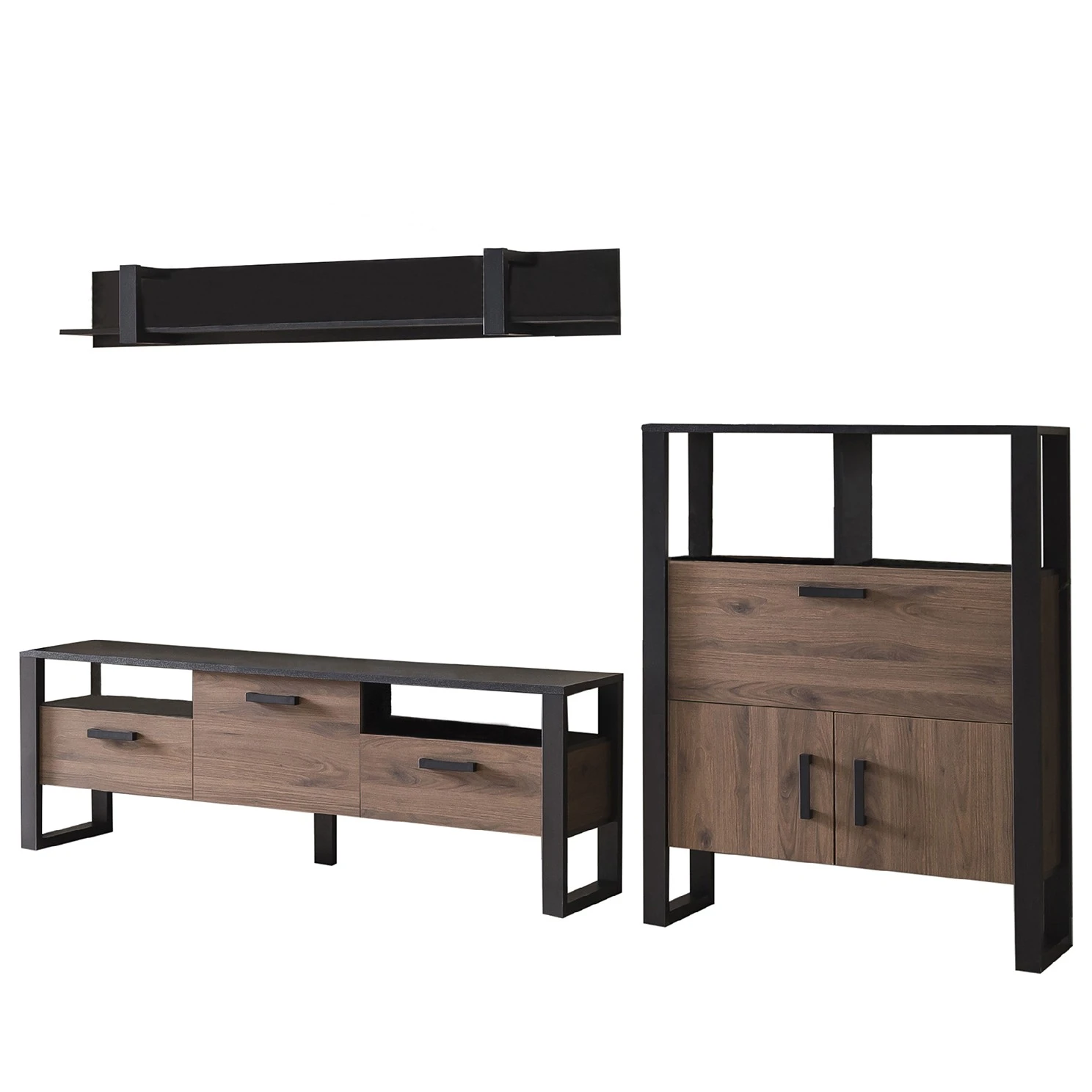 Red Living Wohnwand Norddal IV (3-teilig) - Nussbaum Dekor / Schwarz 8 Red Living Wohnwand Norddal IV (3-teilig) - Nussbaum Dekor / Schwarz – Bild 8