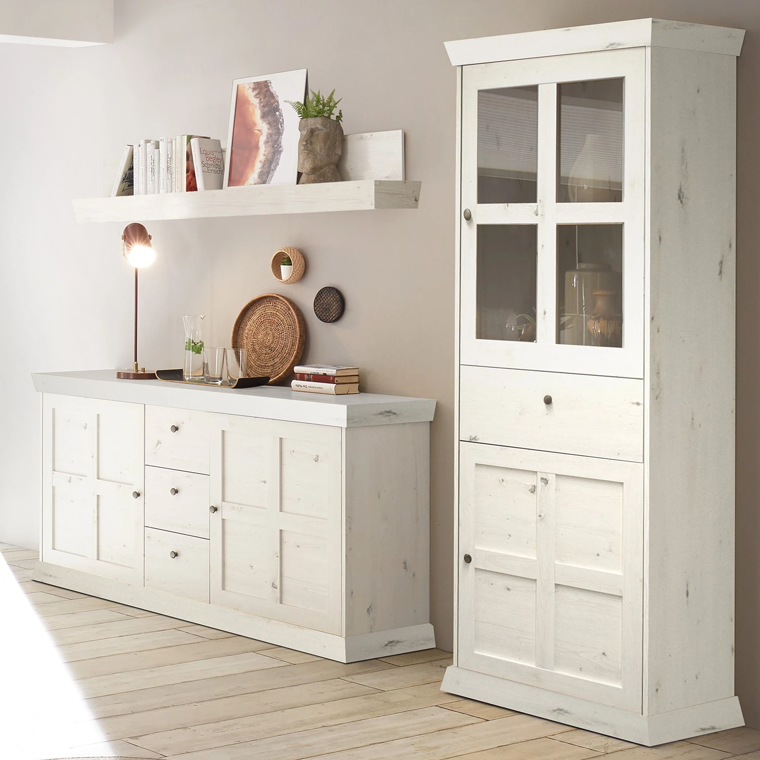 Ridgevalley Wohnwand Maiossa I (3-teilig) - Pinie Weiß Dekor 1 Ridgevalley Wohnwand Maiossa I (3-teilig) - Pinie Weiß Dekor