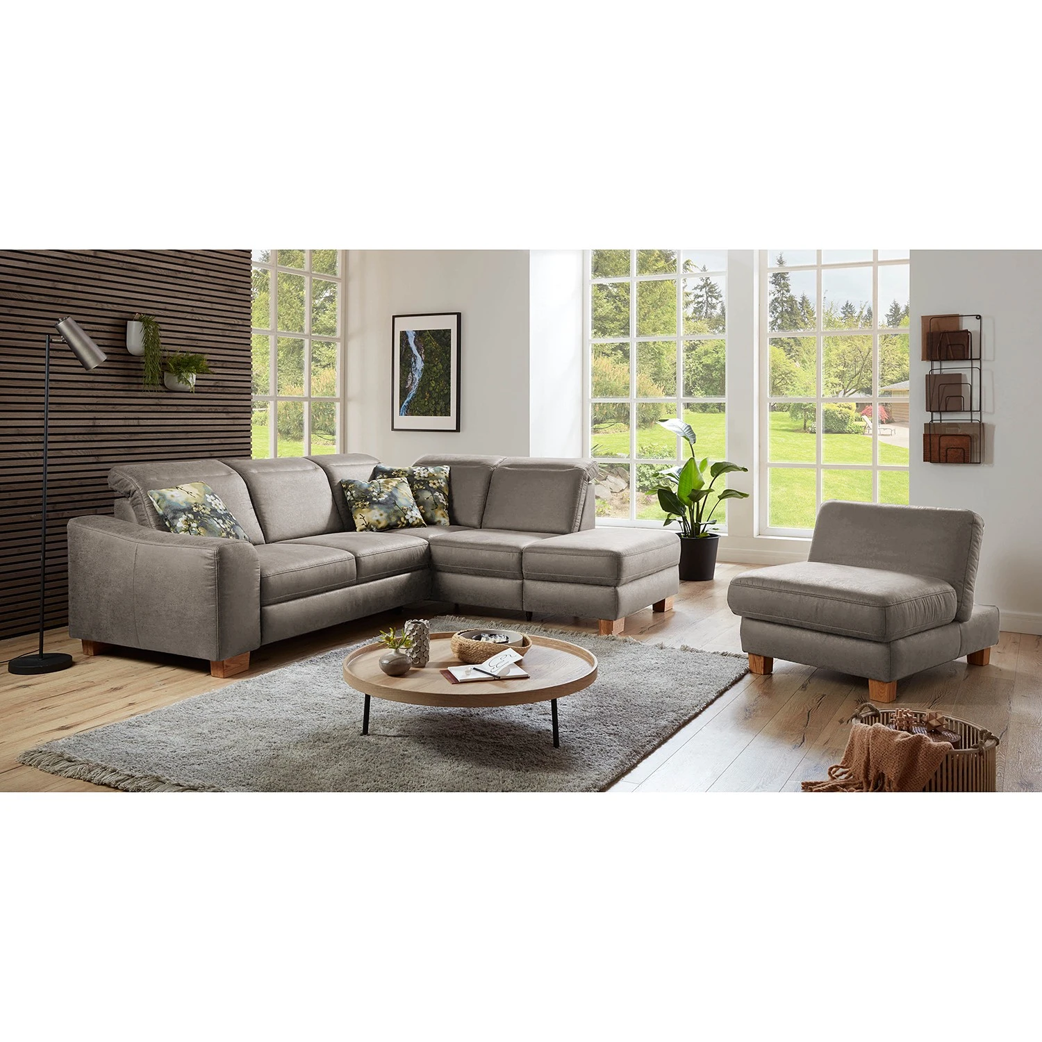 Fredriks Ecksofa Kikuu - Microfaser - Microfaser Taeko: Grau - Ottomane davorstehend rechts - Mit Schlaffunktion 2 Fredriks Ecksofa Kikuu - Microfaser - Microfaser Taeko: Grau - Ottomane davorstehend rechts - Mit Schlaffunktion – Bild 2