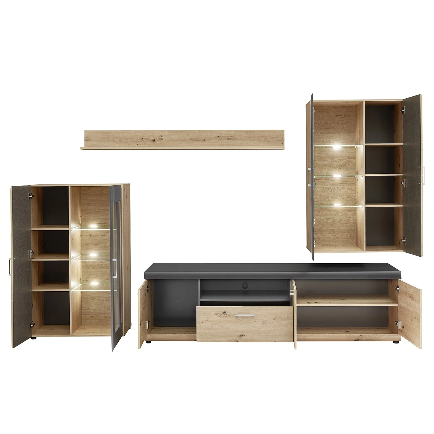 Loftscape Wohnwand Sirma (4-teilig) - Inkl. Beleuchtung - Eiche Artisan Dekor 6 Loftscape Wohnwand Sirma (4-teilig) - Inkl. Beleuchtung - Eiche Artisan Dekor – Bild 6