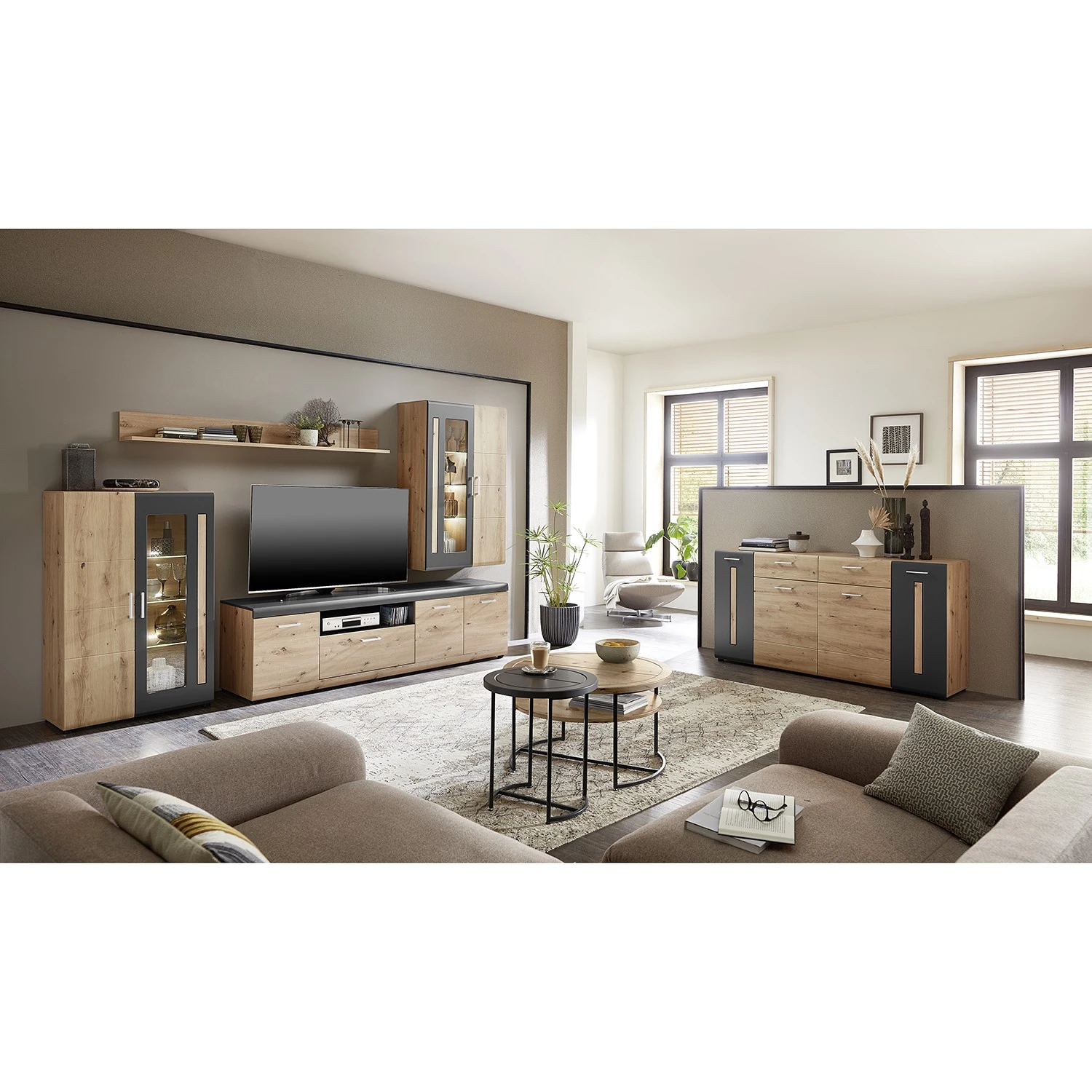 Loftscape Wohnwand Sirma (4-teilig) - Inkl. Beleuchtung - Eiche Artisan Dekor 2 Loftscape Wohnwand Sirma (4-teilig) - Inkl. Beleuchtung - Eiche Artisan Dekor – Bild 2