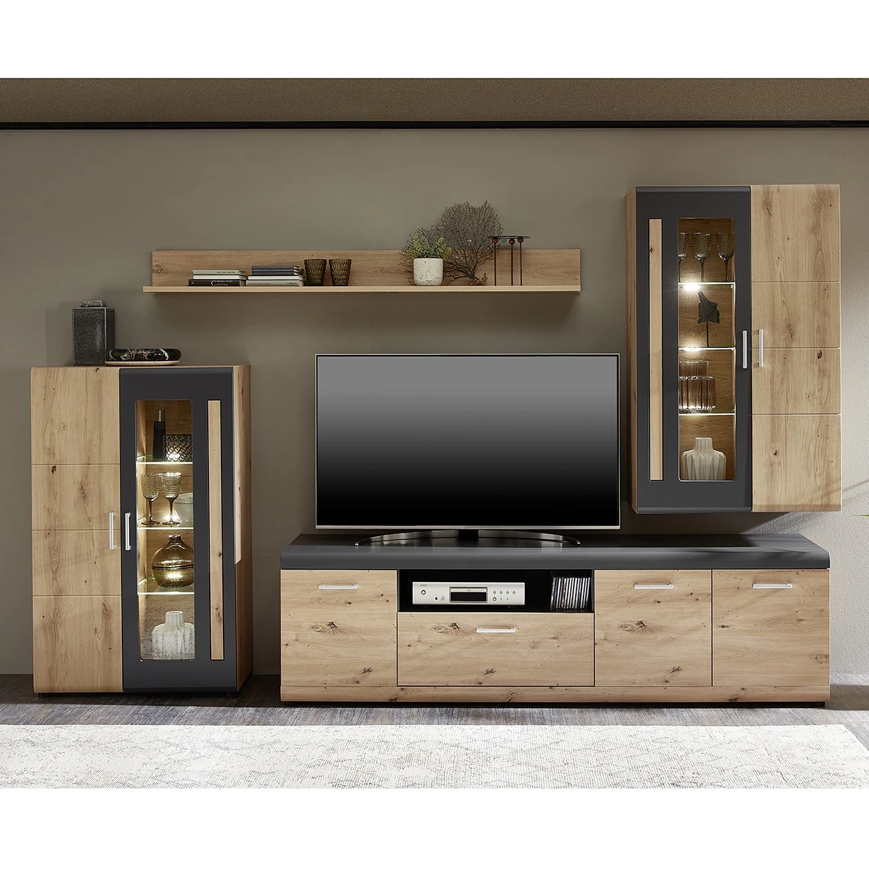 Loftscape Wohnwand Sirma (4-teilig) - Inkl. Beleuchtung - Eiche Artisan Dekor 1 Loftscape Wohnwand Sirma (4-teilig) - Inkl. Beleuchtung - Eiche Artisan Dekor