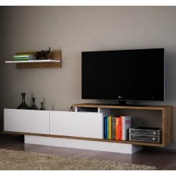 Loftscape Wohnkombination Atfih (2-teilig) - Weiß / Walnuss Dekor