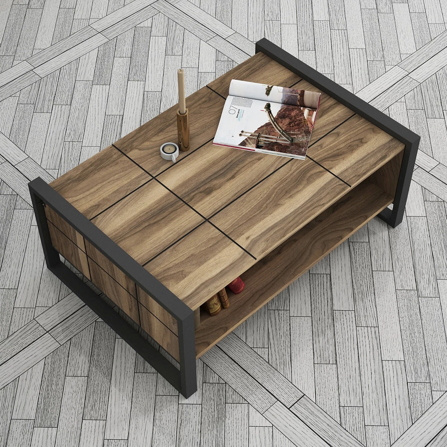 Red Living Couchtisch Lando - Walnuss Dekor / Grau 2 Red Living Couchtisch Lando - Walnuss Dekor / Grau – Bild 2