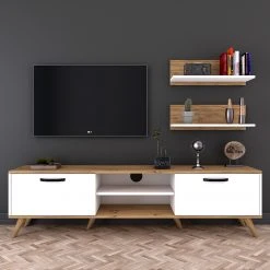 Wohnkombination Rangun I (3-teilig) - Eiche Dekor / Weiß