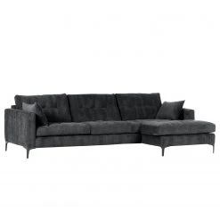 Loftscape Ecksofa Goodluck - Samt Saidy: Anthrazit - Ottomane davorstehend rechts