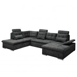 Fredriks Wohnlandschaft Puntiro III - Microfaser Salvo: Anthrazit - Longchair davorstehend rechts / Ottomane links - Mit Schlaffunktion