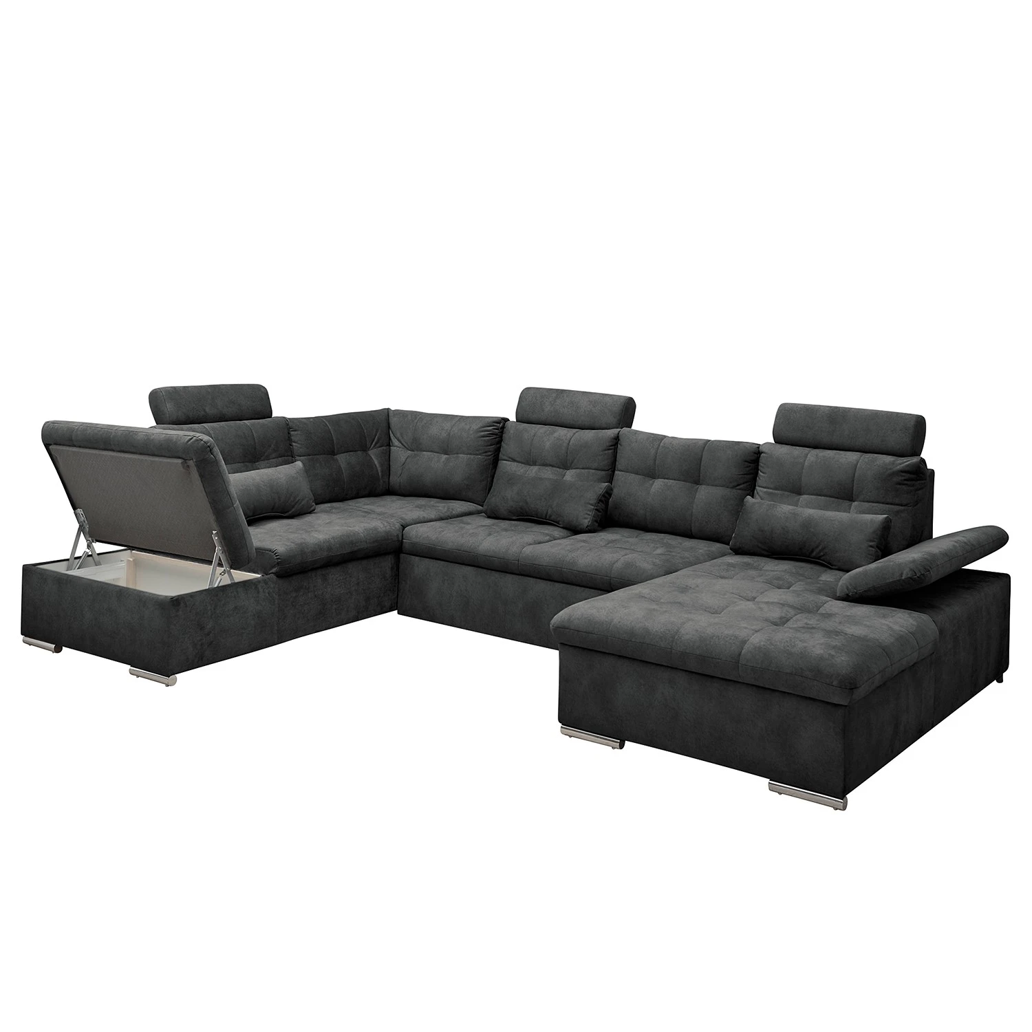 Fredriks Wohnlandschaft Puntiro III - Microfaser Salvo: Anthrazit - Longchair davorstehend rechts / Ottomane links - Mit Schlaffunktion 7 Fredriks Wohnlandschaft Puntiro III - Microfaser Salvo: Anthrazit - Longchair davorstehend rechts / Ottomane links - Mit Schlaffunktion – Bild 7