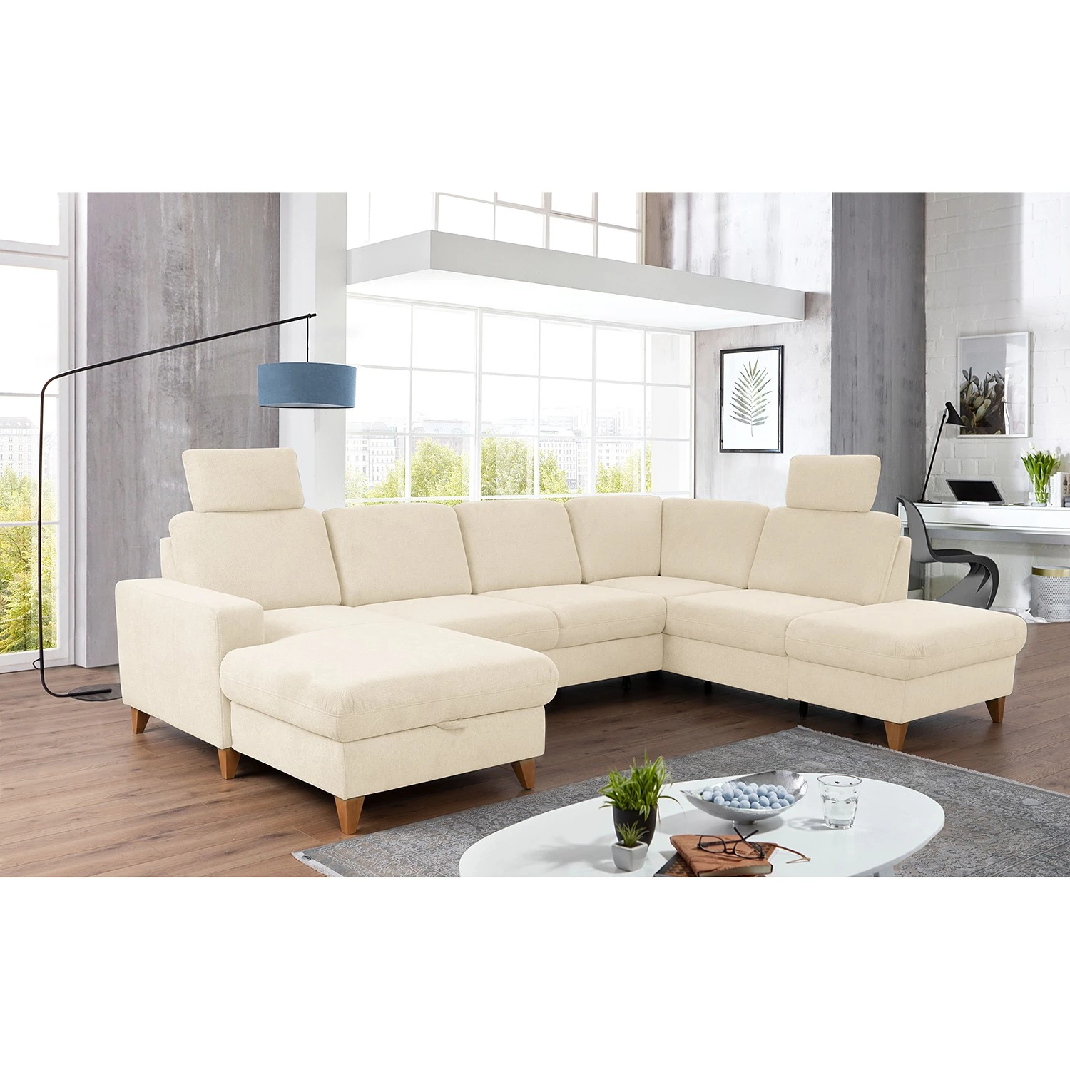 Loftscape Wohnlandschaft Gothem - Webstoff Palila: Creme - Ottomane davorstehend rechts - Mit Schlaffunktion 2 Loftscape Wohnlandschaft Gothem - Webstoff Palila: Creme - Ottomane davorstehend rechts - Mit Schlaffunktion – Bild 2