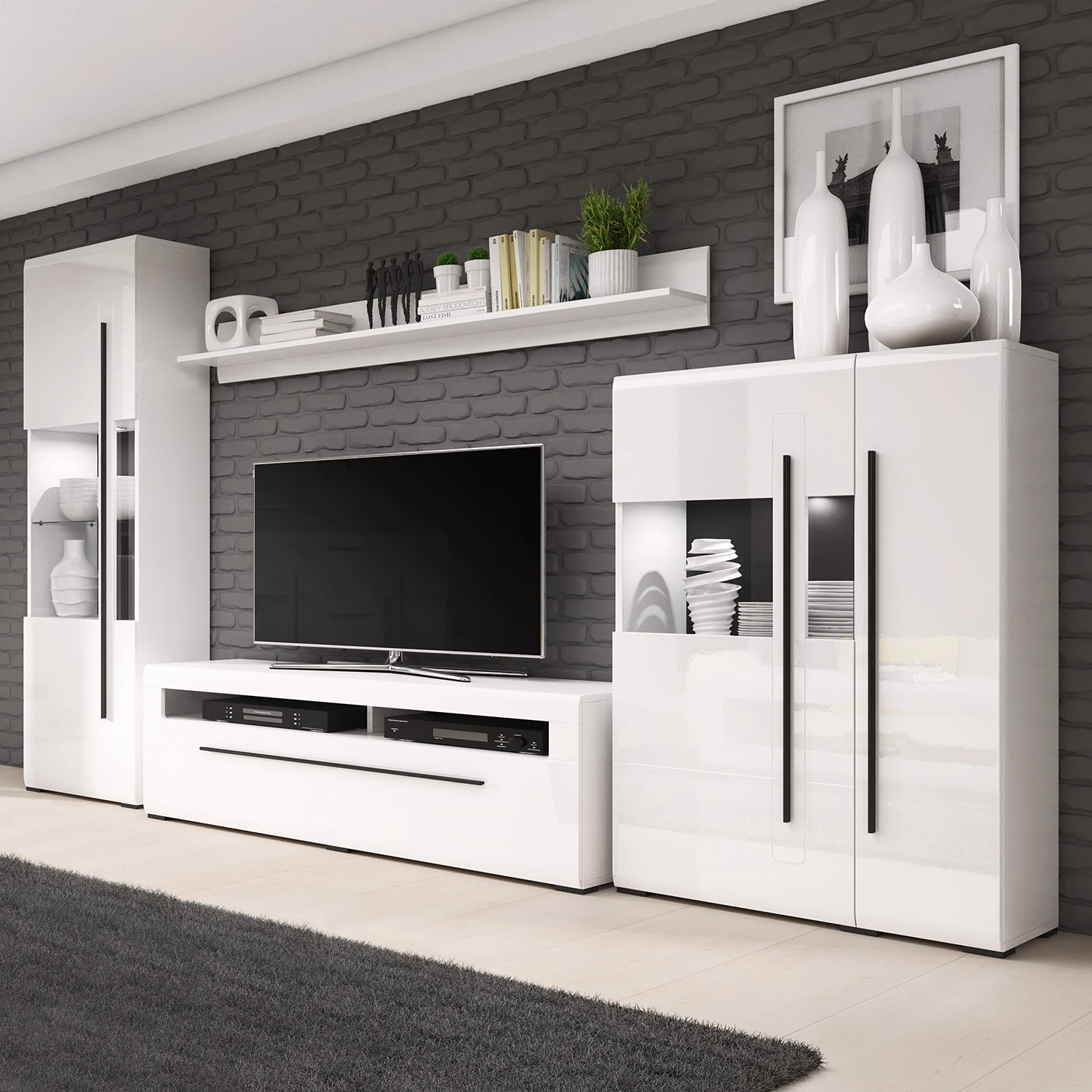 Loftscape Wohnwand Tyfta II (4-teilig) - Hochglanz Weiß 1 Loftscape Wohnwand Tyfta II (4-teilig) - Hochglanz Weiß