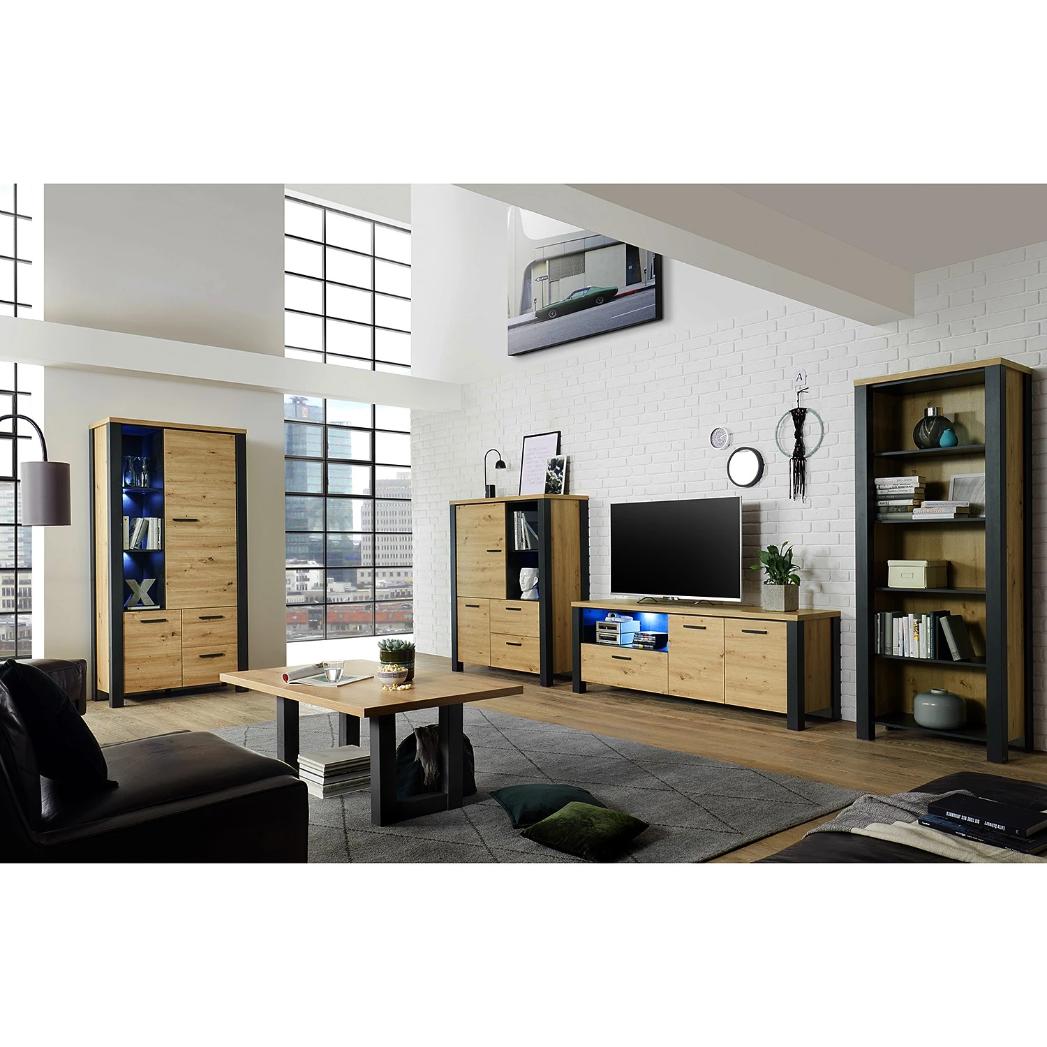 Red Living TV-Lowboard Zagora - Asteiche Dekor / Schwarz 2 Red Living TV-Lowboard Zagora - Asteiche Dekor / Schwarz – Bild 2