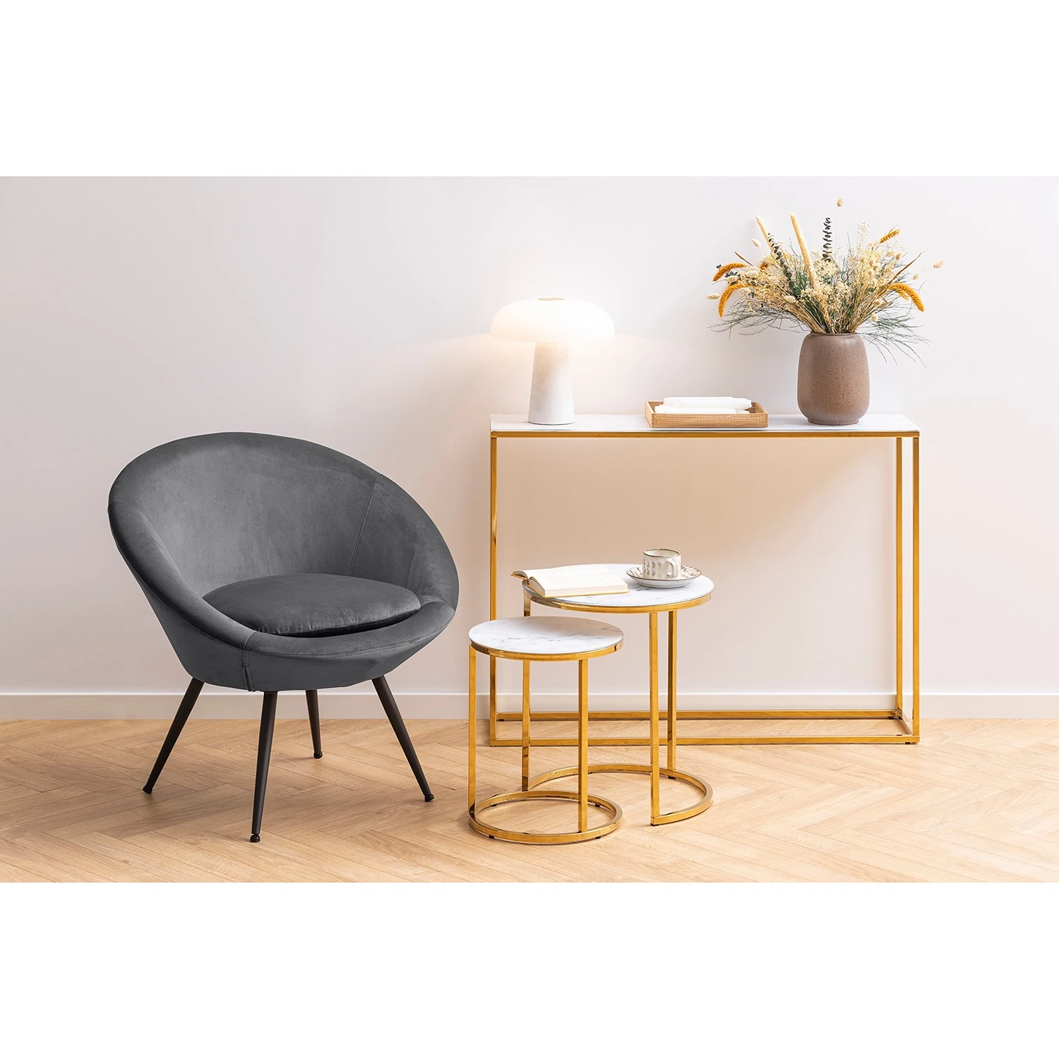 Fredriks Konsolentisch Katori II - Glas / Metall - Marmor Weiß Dekor / Gold 2 Fredriks Konsolentisch Katori II - Glas / Metall - Marmor Weiß Dekor / Gold – Bild 2