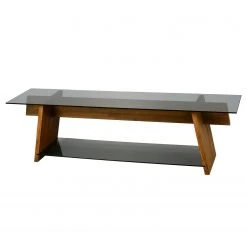 Loftscape TV-Rack Kalisz - Glas / Walnuss massiv - Rauchgrau / Walnuss