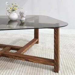 Loftscape Couchtisch Milligan - Glas / Eiche massiv - Eiche Dunkel -Wohnzimmermöbel boutique en ligne 1000333696 220302 031 DETAILS P000000001000333696