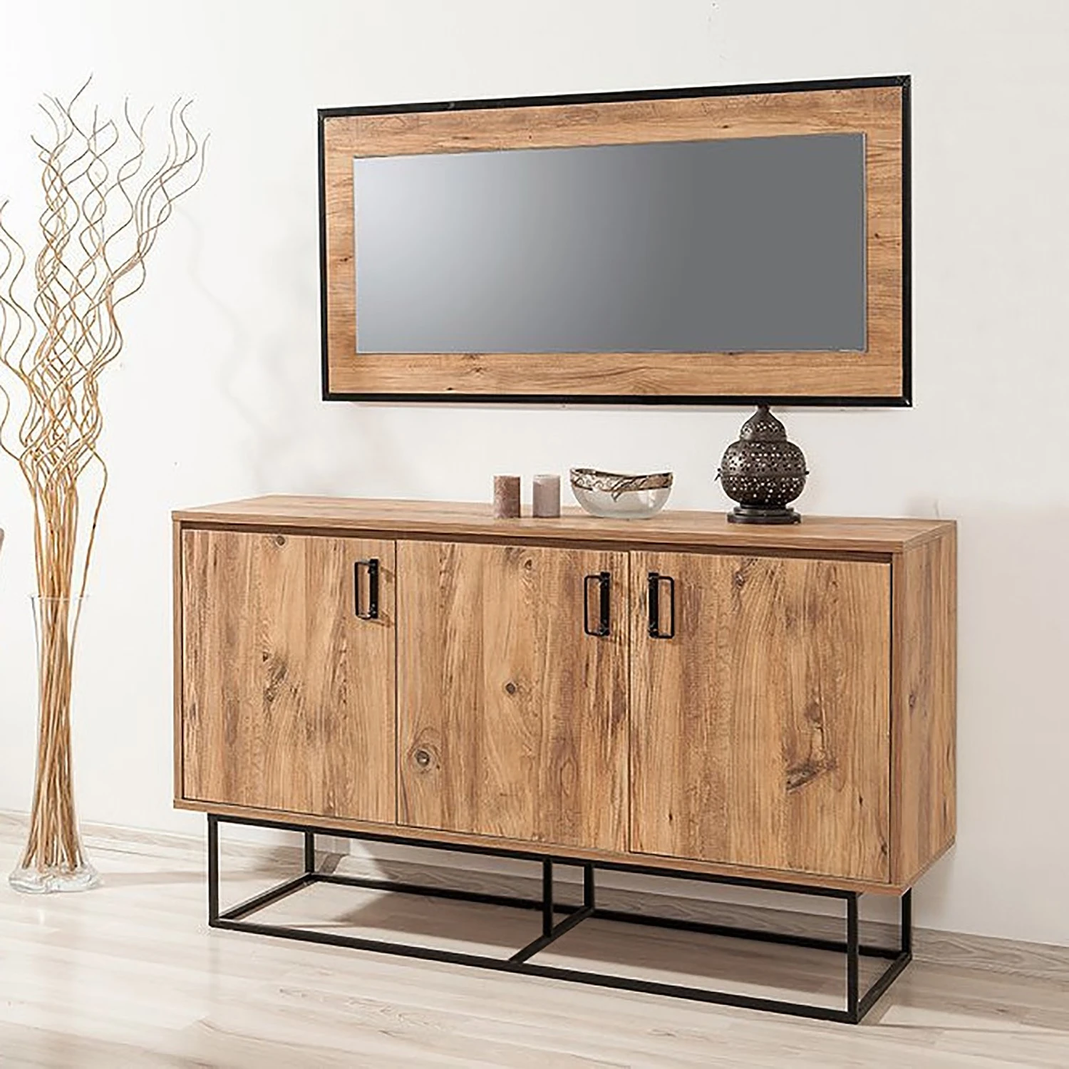 Red Living Sideboard Yopal I - Metall - Kiefer Dekor / Schwarz 2 Red Living Sideboard Yopal I - Metall - Kiefer Dekor / Schwarz – Bild 2