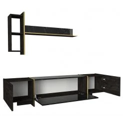 Loftscape Wohnkombination Vidal (2-teilig) - Marmor Schwarz Dekor / Walnuss Dekor / Gold -Wohnzimmermöbel boutique en ligne 1000333732 220302 030 DETAILS P000000001000333732