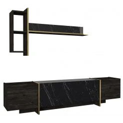 Loftscape Wohnkombination Vidal (2-teilig) - Marmor Schwarz Dekor / Walnuss Dekor / Gold -Wohnzimmermöbel boutique en ligne 1000333732 220317 030 DETAILS P000000001000333732