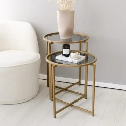 Loftscape Beistelltisch Guichen (2er-Set) - Glas / Metall - Rauchschwarz / Gold -Wohnzimmermöbel boutique en ligne 1000333734 220302 023 MOOD DETAILS P000000001000333734 mood