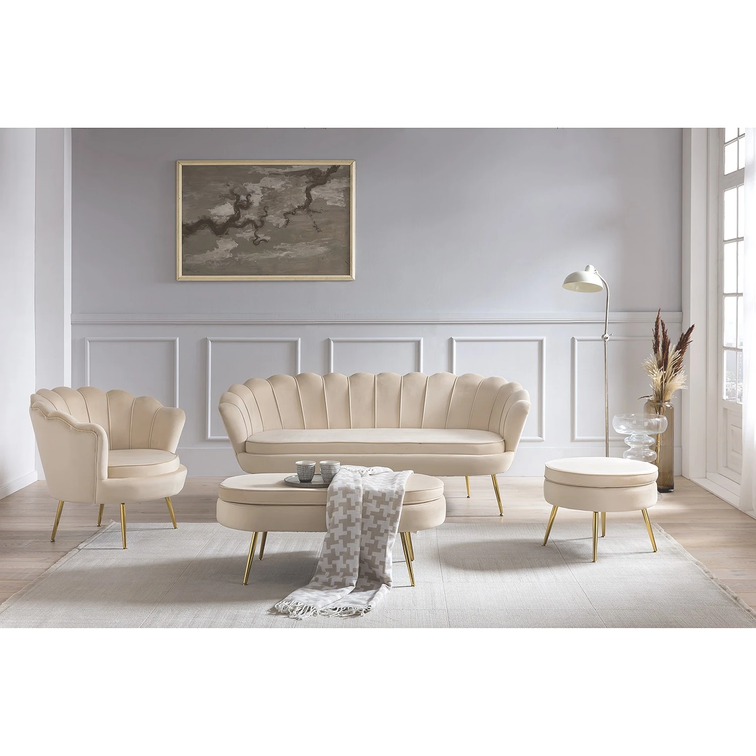 Norrwood Sofa Ralemo (3-Sitzer) - Samt - Creme 2 Norrwood Sofa Ralemo (3-Sitzer) - Samt - Creme – Bild 2