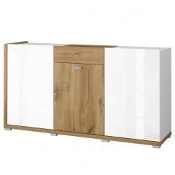 Loftscape Sideboard Lahntal - Hochglanz Weiß / Risseiche Dekor