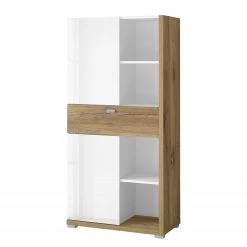 Loftscape Highboard Lahntal - Hochglanz Weiß / Risseiche Dekor