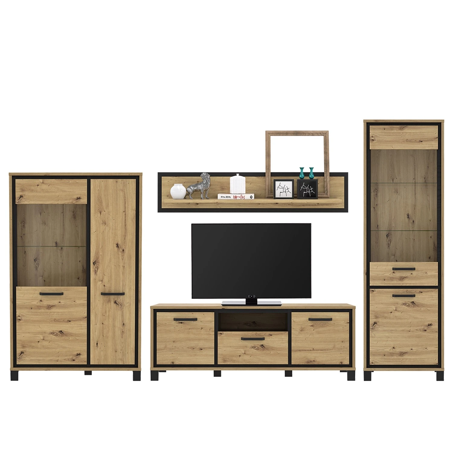 Loftscape Wohnwand Egan (4-teilig) - Eiche Artisan Dekor / Eiche Schwarz Dekor 1 Loftscape Wohnwand Egan (4-teilig) - Eiche Artisan Dekor / Eiche Schwarz Dekor