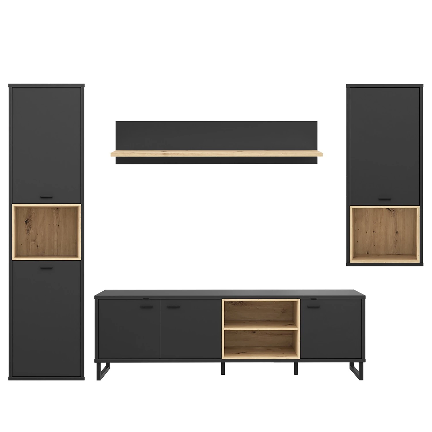 Loftscape Wohnwand Mazzo (4-teilig) - Schwarz / Eiche Artisan Dekor 3 Loftscape Wohnwand Mazzo (4-teilig) - Schwarz / Eiche Artisan Dekor – Bild 3