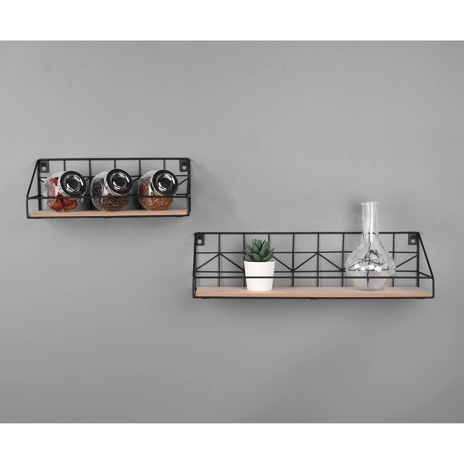 Loftscape Wandregal Fluffy (2er-Set) - Metall - Schwarz / Eiche Dekor 3 Loftscape Wandregal Fluffy (2er-Set) - Metall - Schwarz / Eiche Dekor – Bild 3