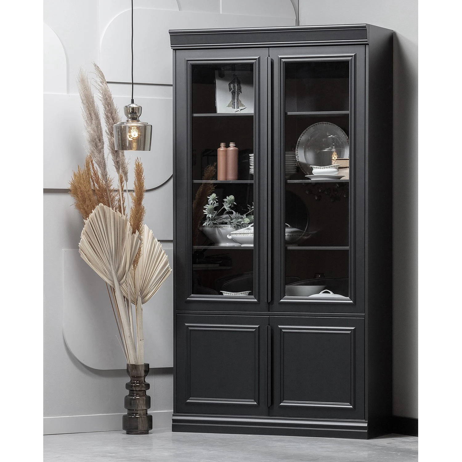 Red Living Vitrinenschrank Shady - Kiefer massiv - Schwarz 2 Red Living Vitrinenschrank Shady - Kiefer massiv - Schwarz – Bild 2