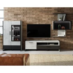 Loftscape Wohnwand Sahil (3-teilig) - Eiche Sorrento Grau Dekor / Schwarz