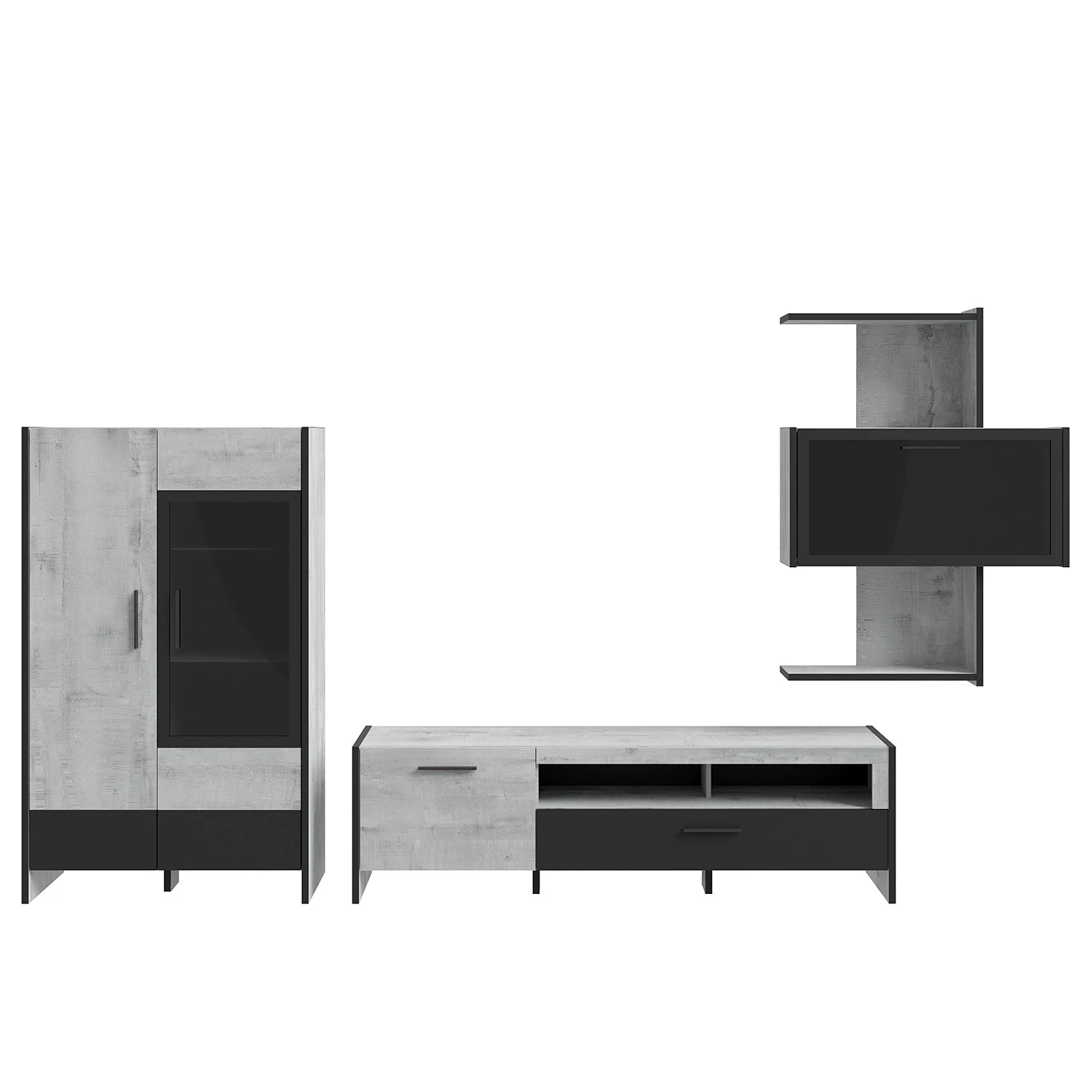 Loftscape Wohnwand Sahil (3-teilig) - Eiche Sorrento Grau Dekor / Schwarz 4 Loftscape Wohnwand Sahil (3-teilig) - Eiche Sorrento Grau Dekor / Schwarz – Bild 4