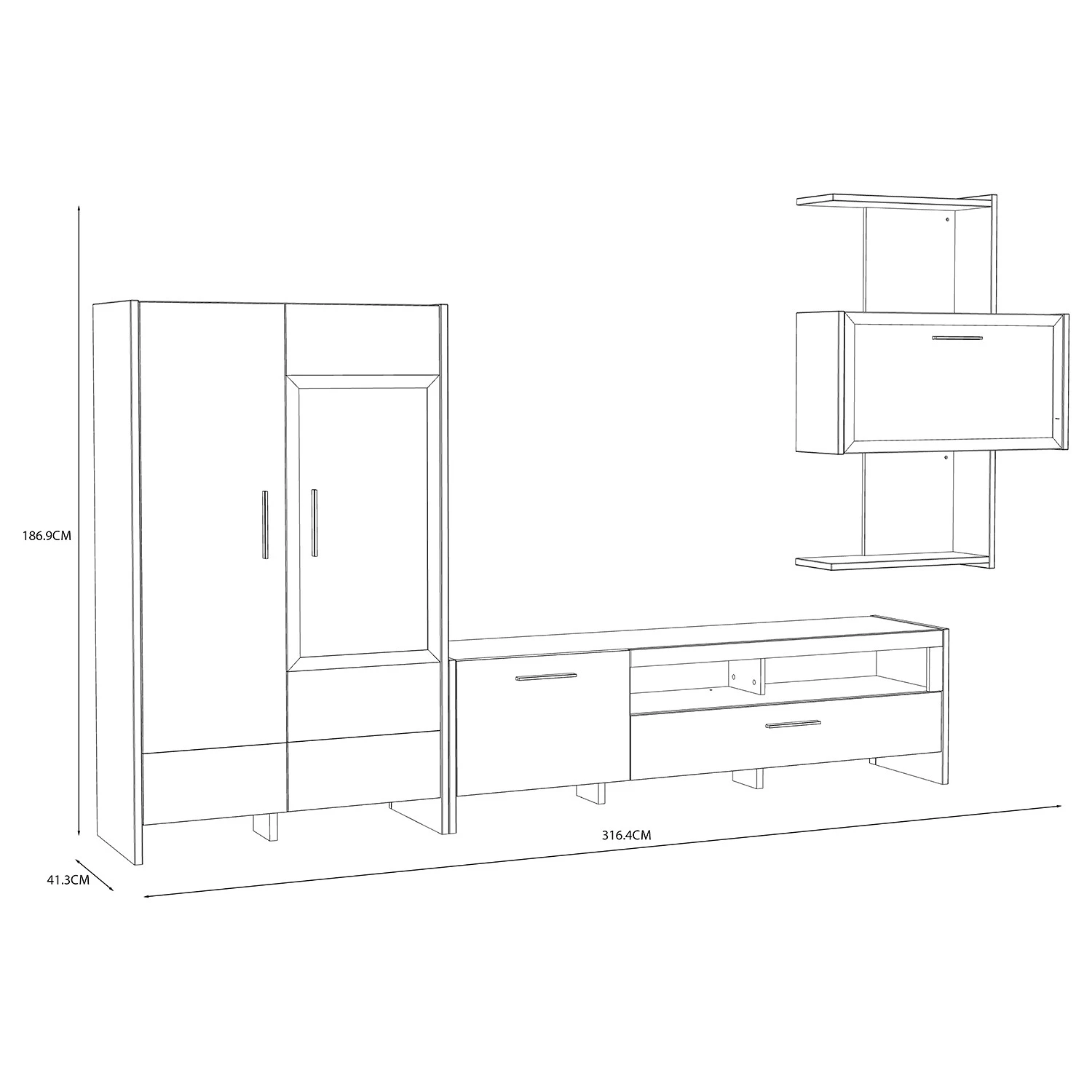 Loftscape Wohnwand Sahil (3-teilig) - Eiche Sorrento Grau Dekor / Schwarz 11 Loftscape Wohnwand Sahil (3-teilig) - Eiche Sorrento Grau Dekor / Schwarz – Bild 11