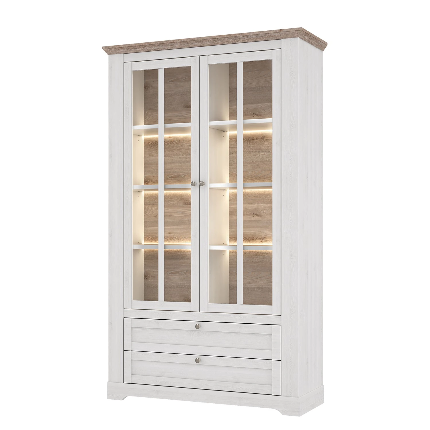 Ridgevalley Vitrinenschrank Sandvik - Inkl. Beleuchtung - Eiche Weiß Dekor / Eiche Nelson Dekor 1 Ridgevalley Vitrinenschrank Sandvik - Inkl. Beleuchtung - Eiche Weiß Dekor / Eiche Nelson Dekor