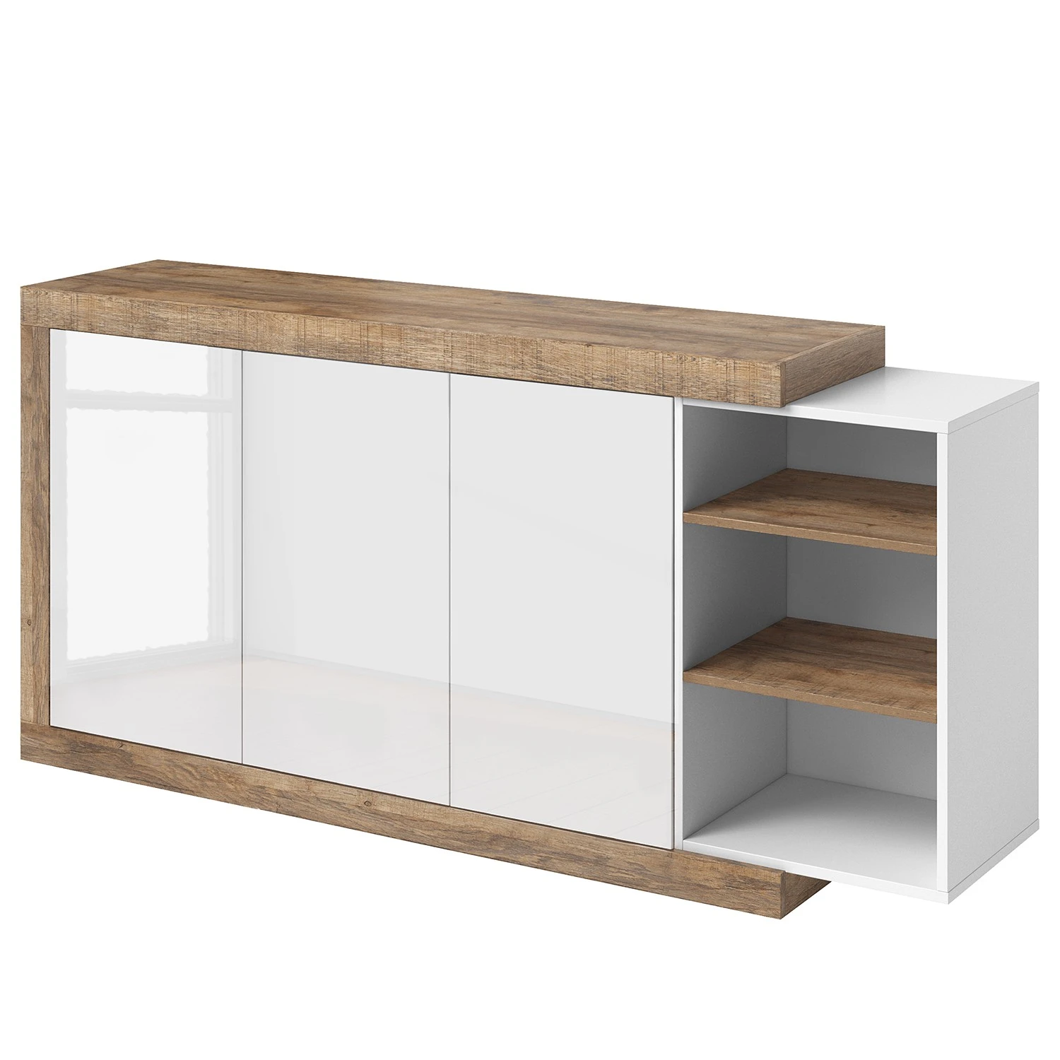 Loftscape Sideboard Shipley II - Hochglanz Weiß / Eiche Dekor - Breite: 180 cm 1 Loftscape Sideboard Shipley II - Hochglanz Weiß / Eiche Dekor - Breite: 180 cm
